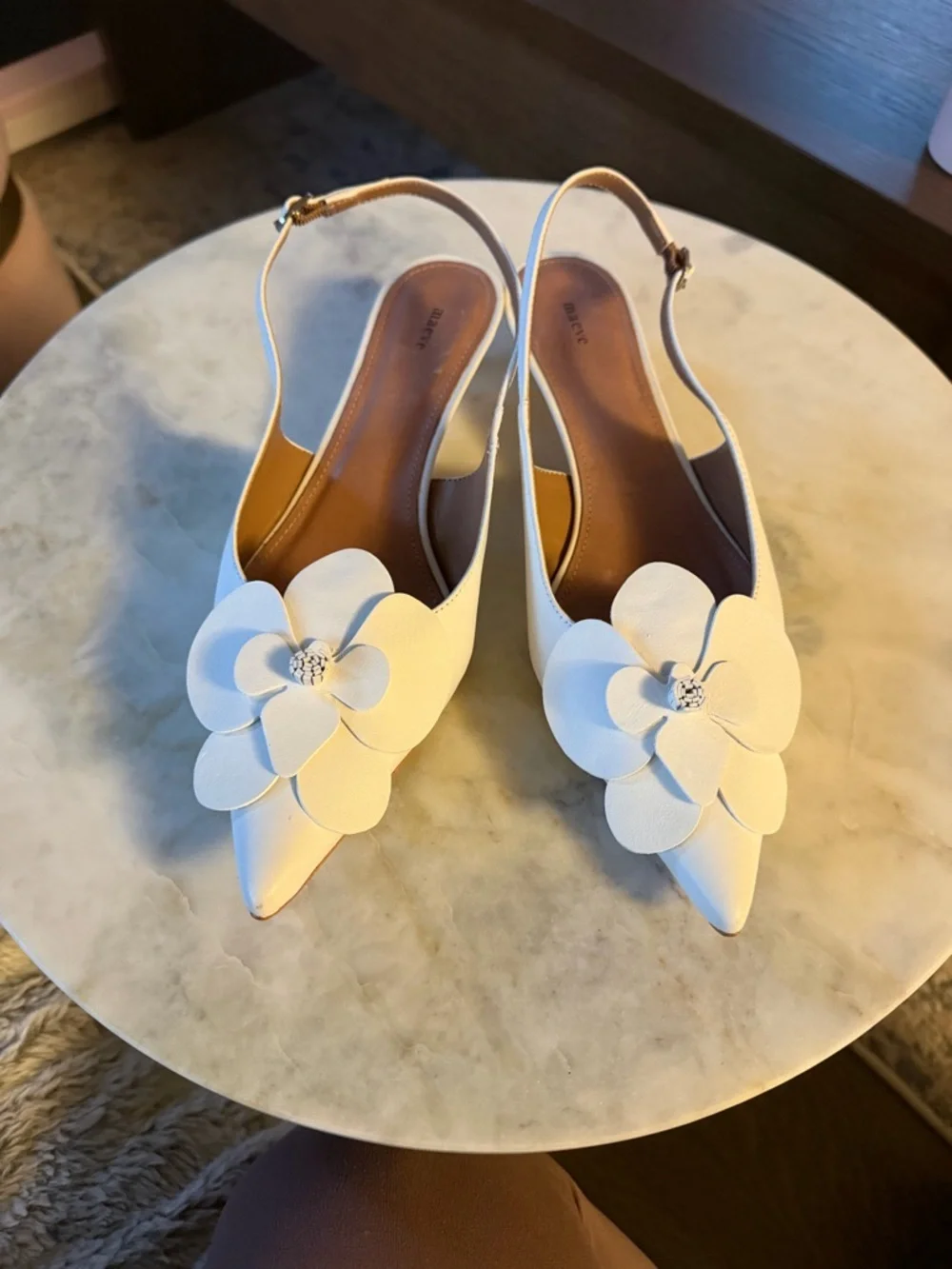 Maeve White Leather Floral 3d Slingback Kitten Heels Size 8 / EU 38 New - Picture 5 of 12